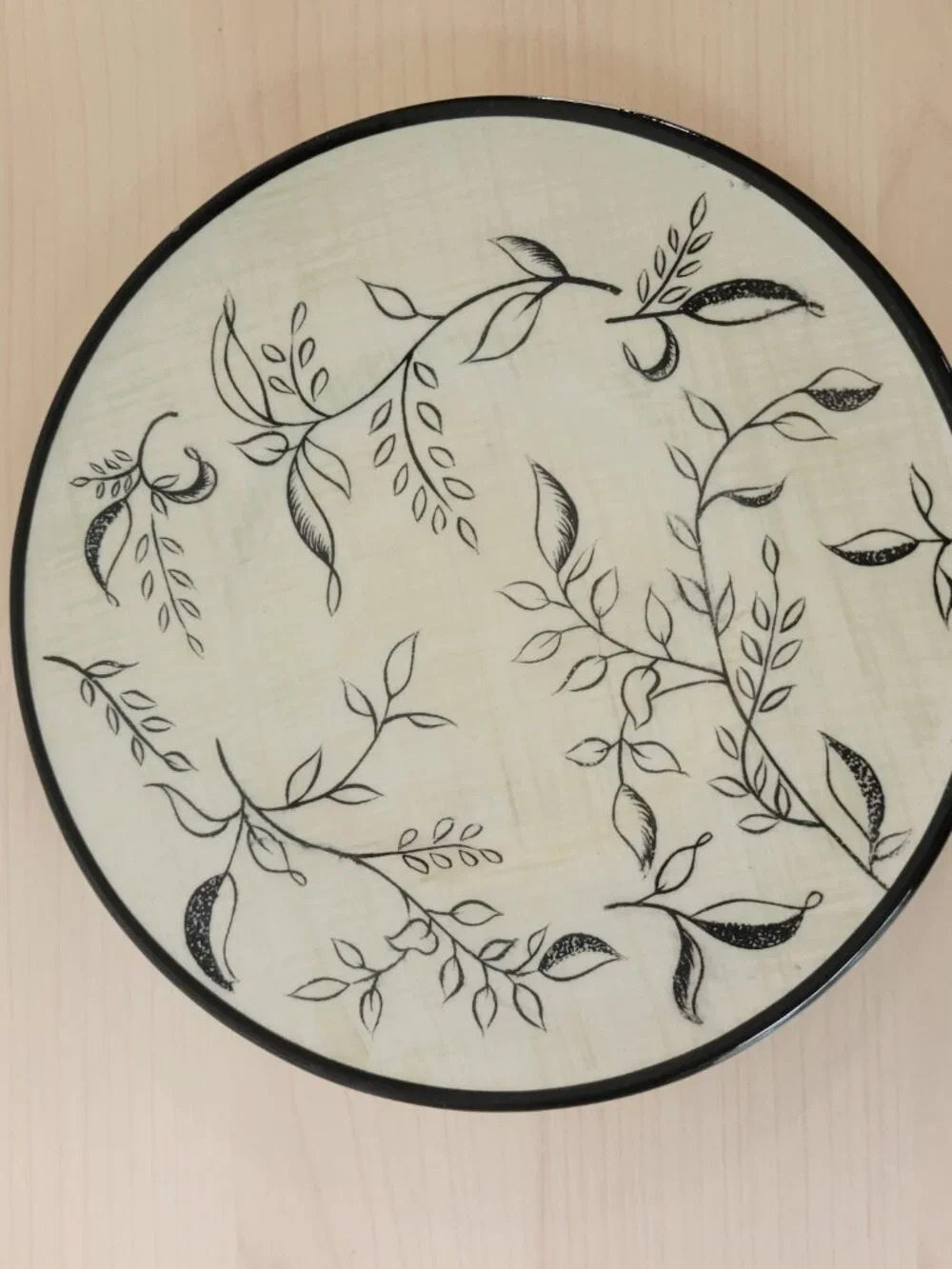 Vintage Retired YANKEE CANDLE Linen Branches Leaves Ceramic Shade Underplate Set